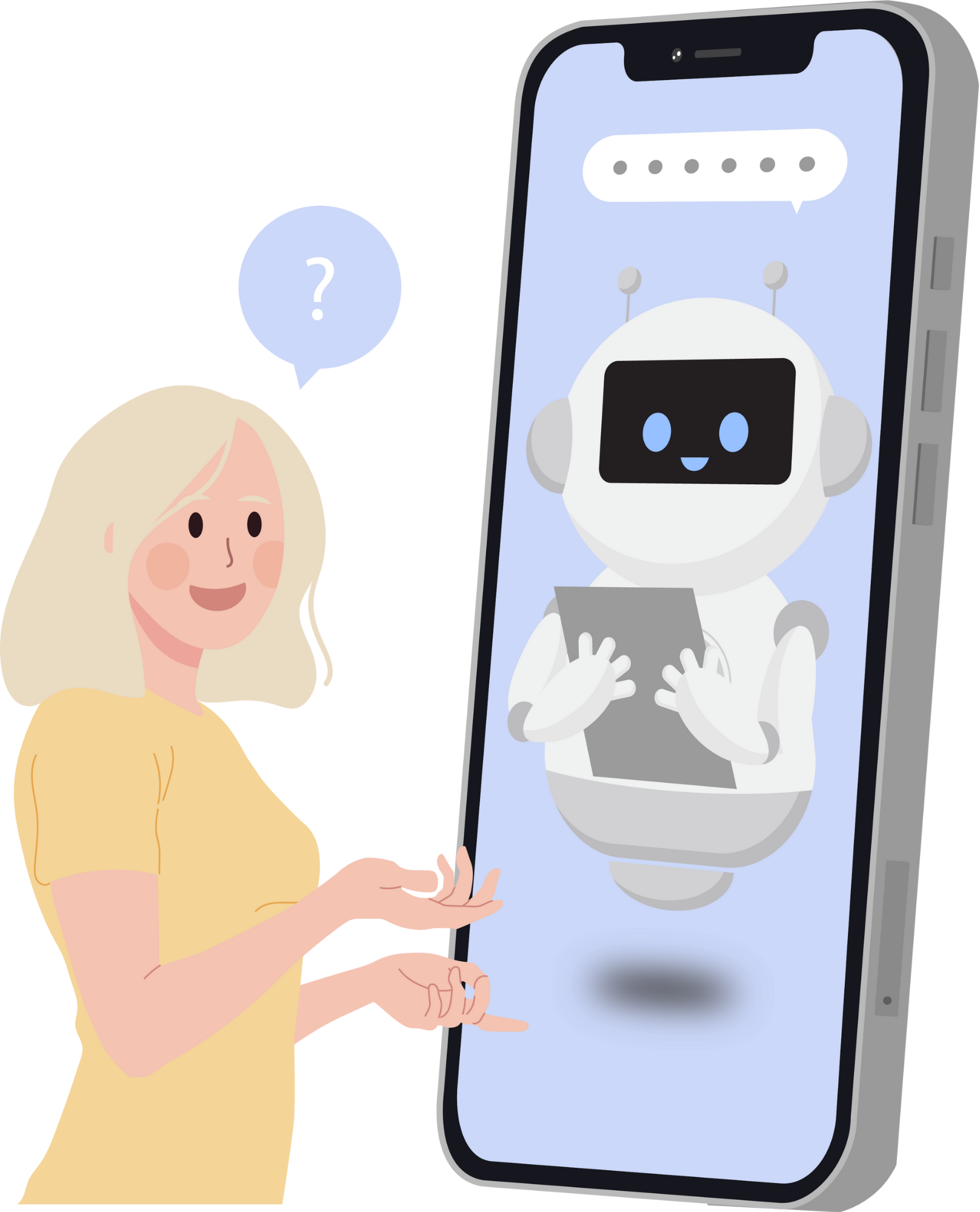 vente-b2b Illustration d'un pro communiquant avec un chatbot de recommandation de produit